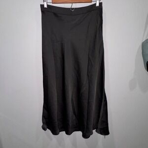 Cupshe Satin Midi Skirt Womens Medium Black NEW A02B4K009AA Silky Slip Skirt
